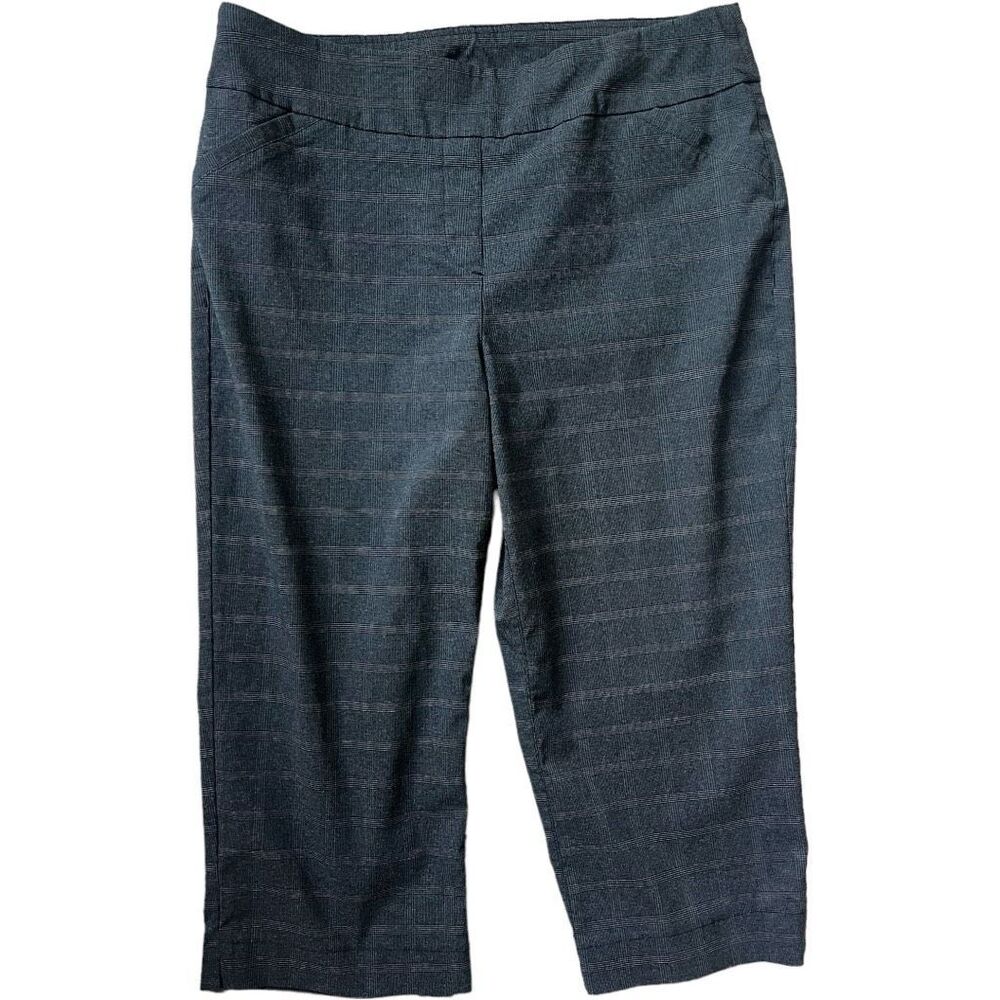Womens Briggs New York Plaid Check Pull On Cropped Carpris Dress Pants - Sz 14